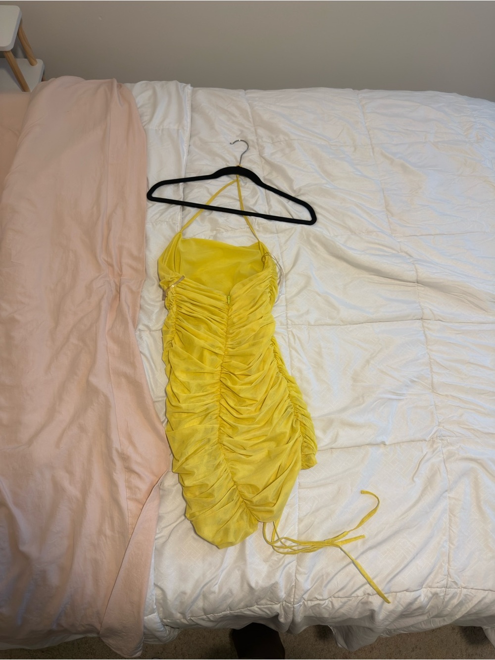 Yellow Ruched Halter Mini Dress - Picture 4 of 4